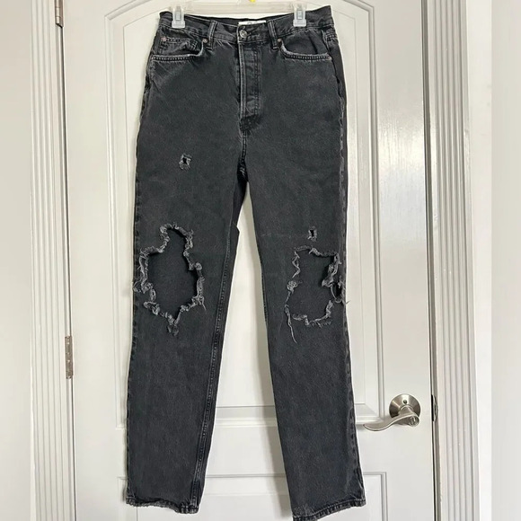 Free People We The Free Black Straight Distressed Jeans Size 29 retro grunge y2k - Picture 1 of 8